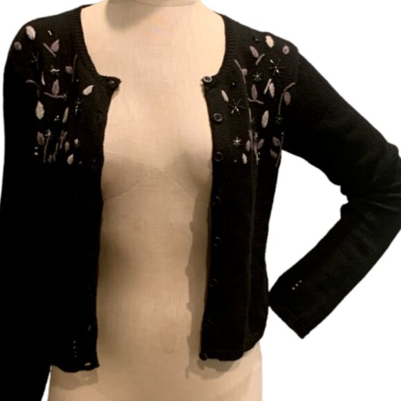 Vintage Black Beaded Embroidered Cardigan Sz S by Wrapper  #87B - Picture 4 of 13